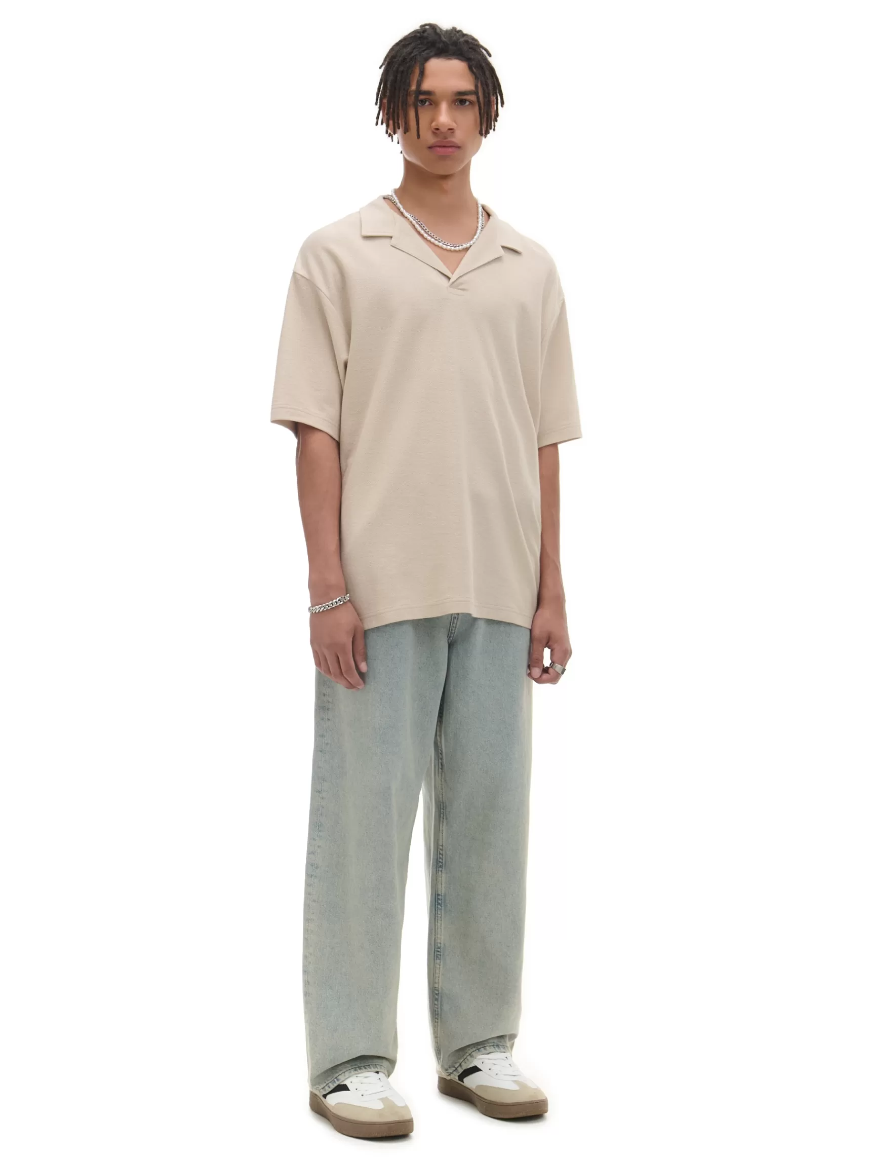 Cropp T-shirts>Basic Polohemd aus Baumwolle Creme
