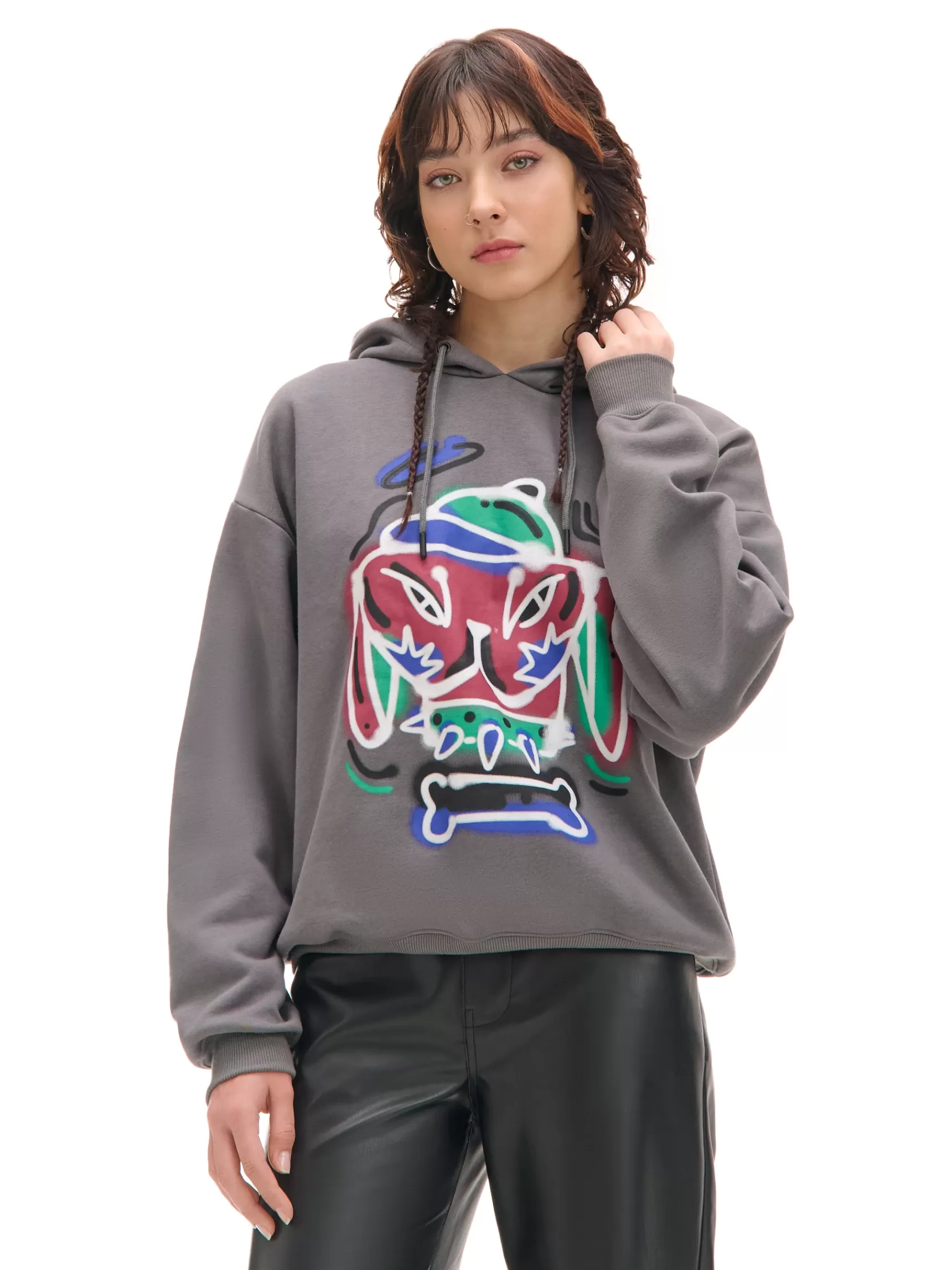 Cropp Sweatshirts>Hoodie mit Druck Grau