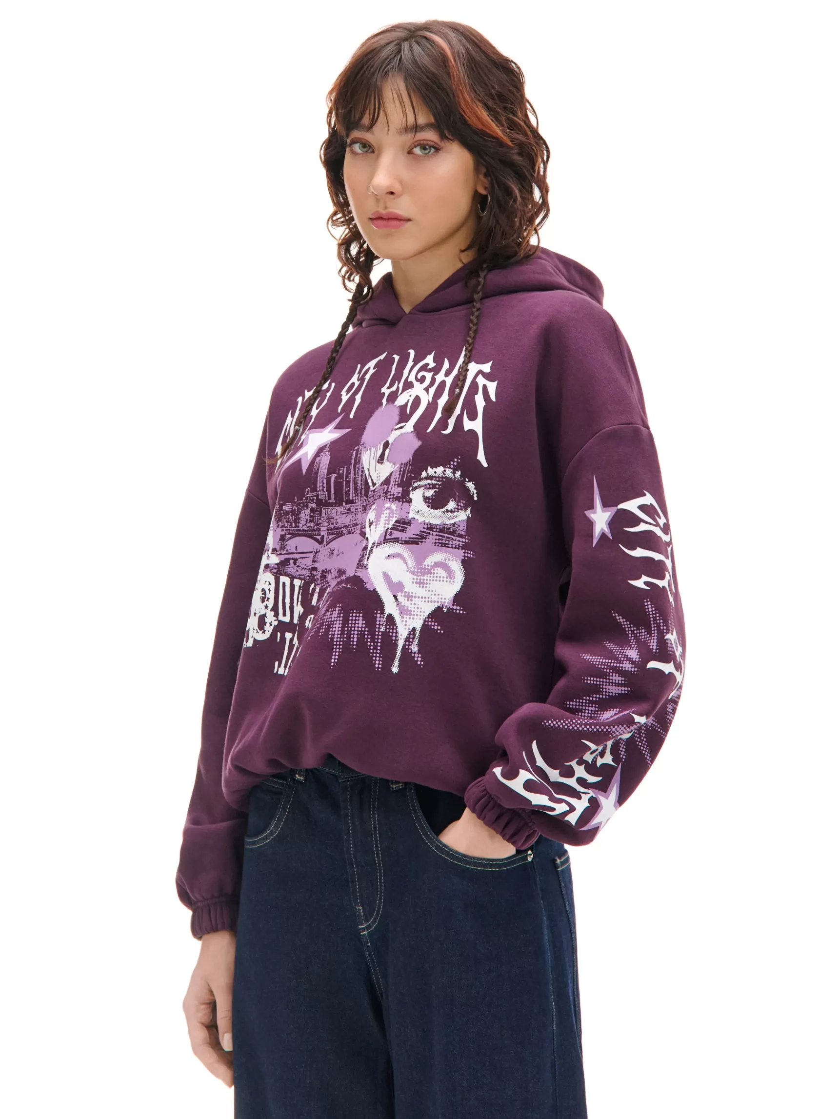 Cropp Sweatshirts>Hoodie mit Druck Dunkelviolett