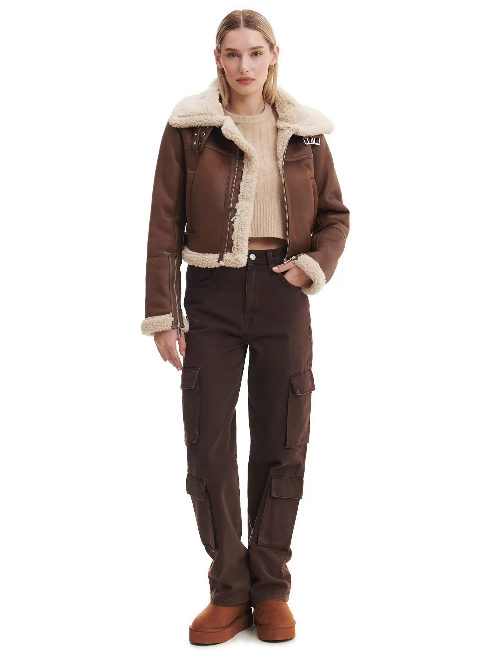 Cropp Jacken, Mäntel>Jacke mit Pelzkragen Beige